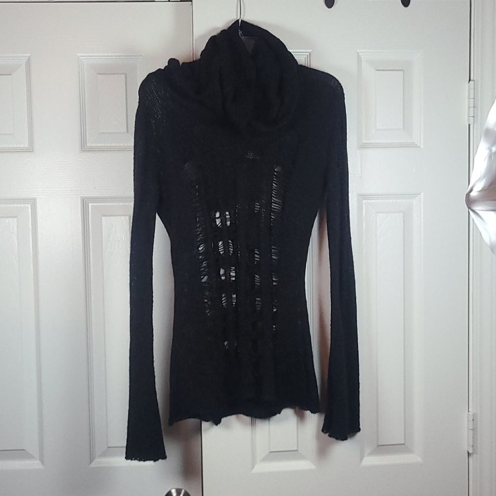 "Punkrave" Distressed Cowlneck Sweater